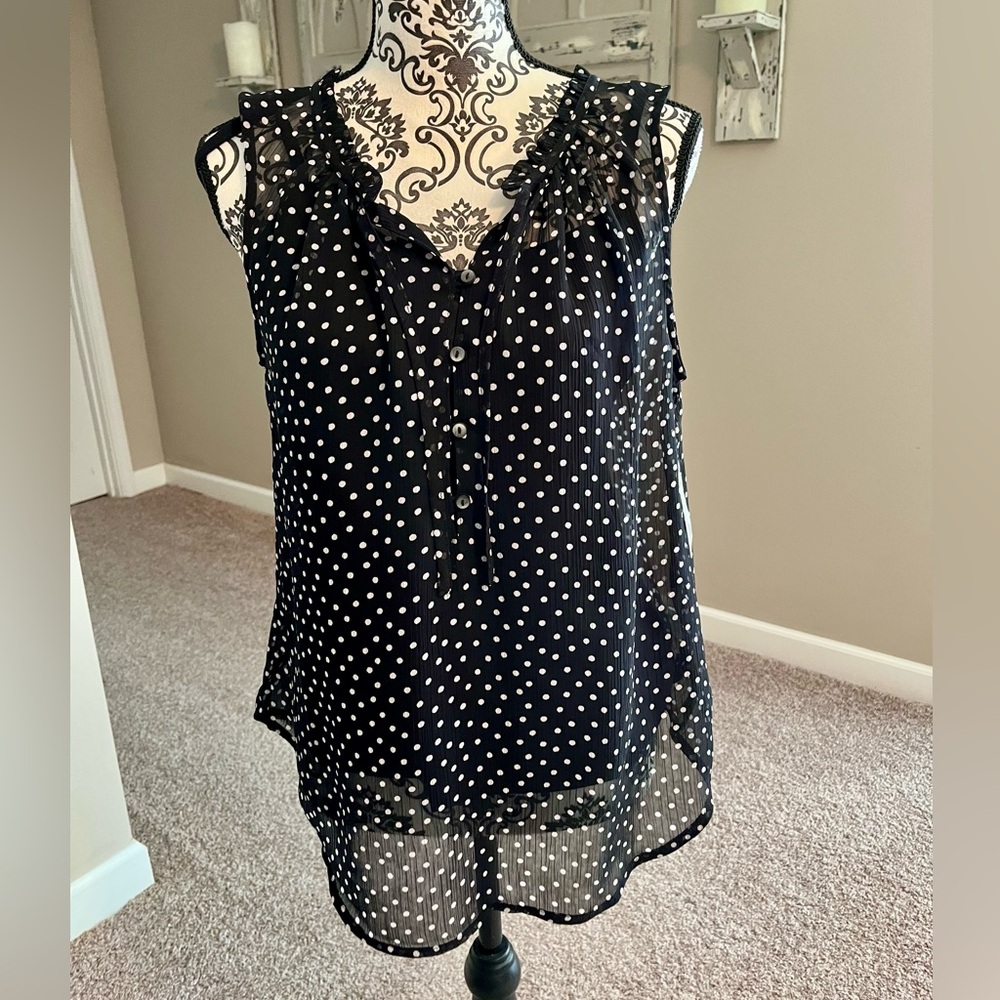 Liz Claiborne Black Sheer Polka Dot Blouse